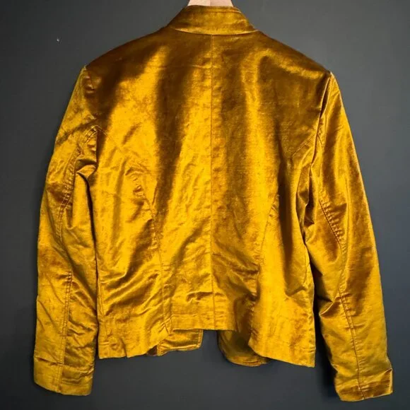 Free People Military Gold Orange Yellow Velvet MilitaryJacket Size Medium M - Picture 8 of 10